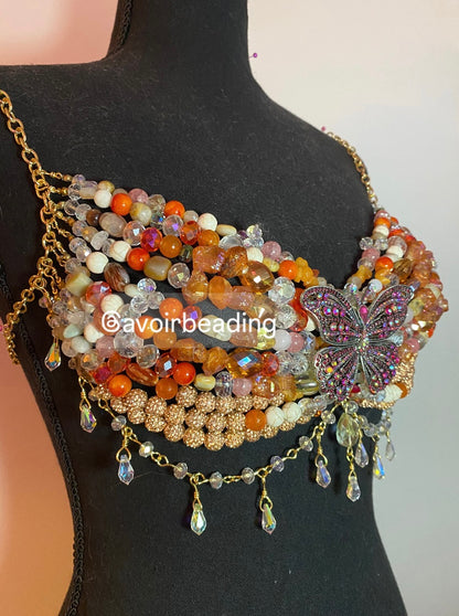 Orange Butterfly Beaded Top