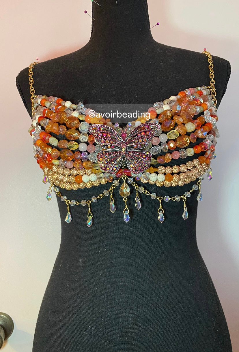 Orange Butterfly Beaded Top
