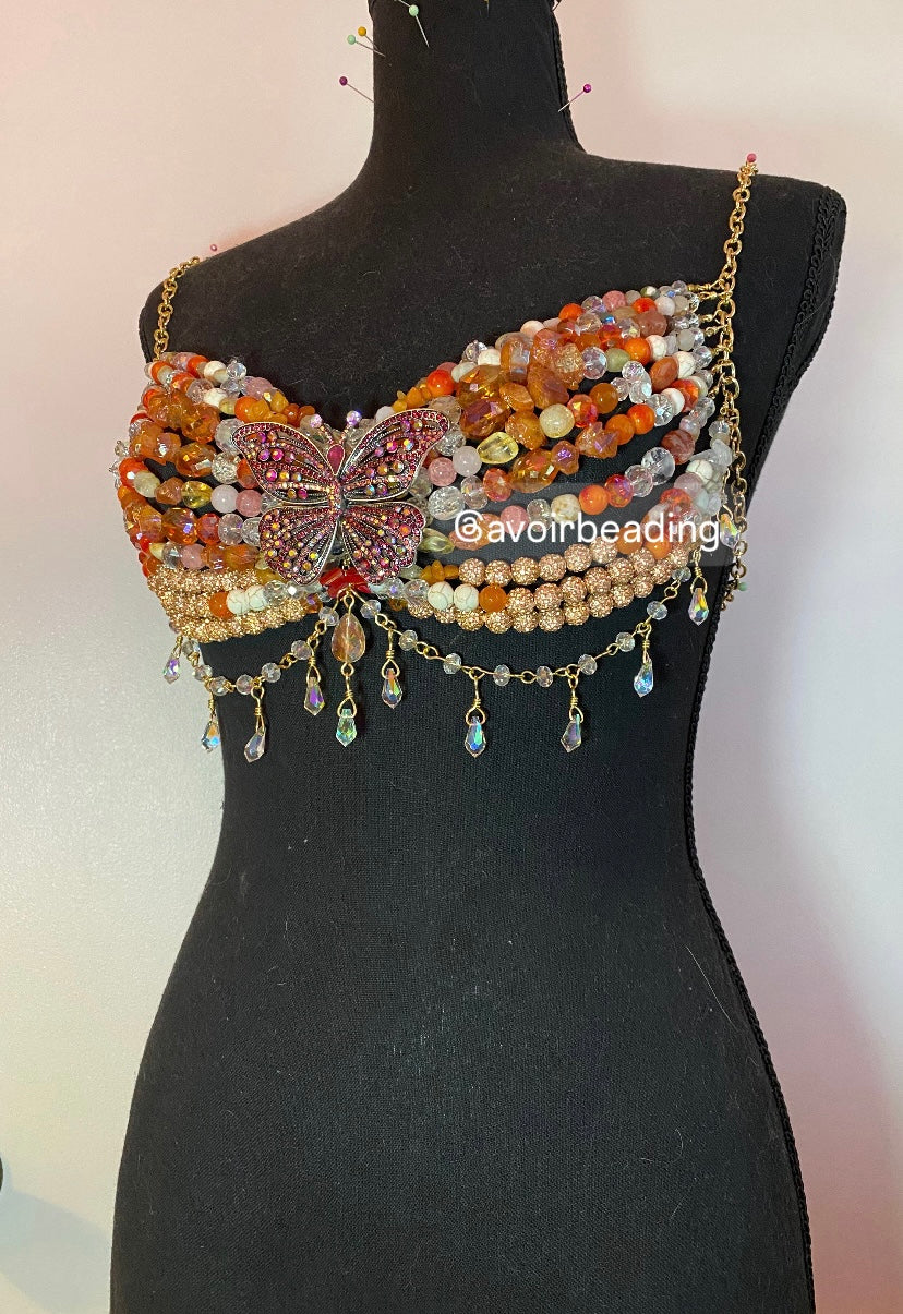 Orange Butterfly Beaded Top