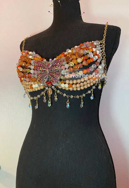 Orange Butterfly Beaded Top